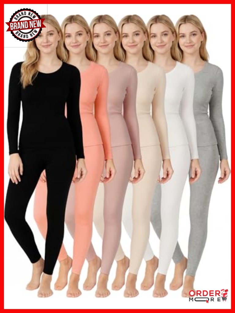 Fleece Lined Thermal Underwear Set For Women Base Layer Long Sleeve Winter Warm